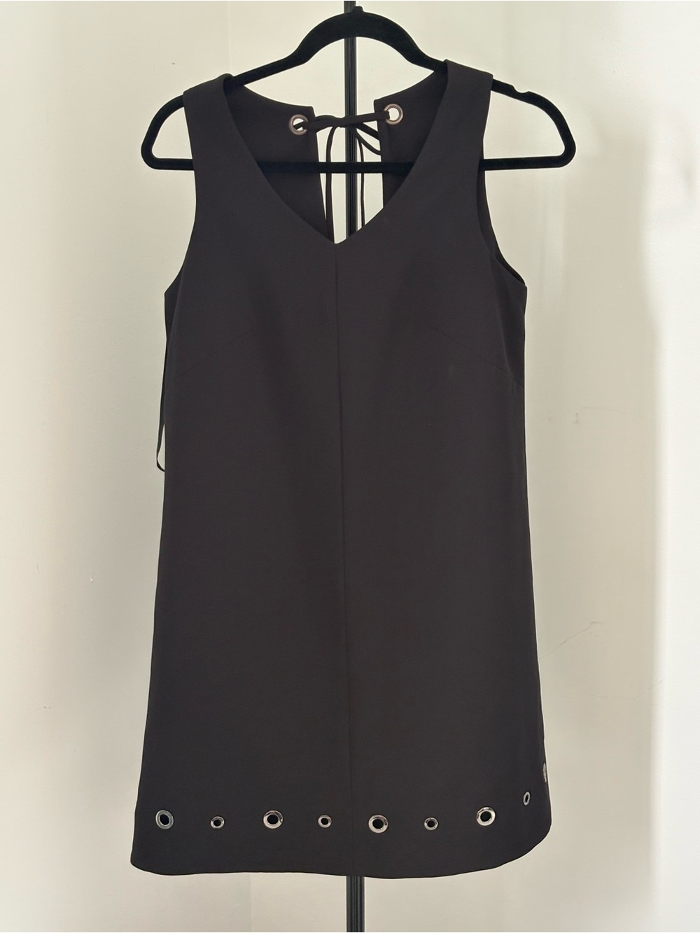 Alex Marie Black Sleeveless Eyelet Shift Dress with Lace-Back